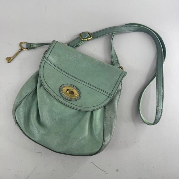 Fossil Handbags - Fossil Women Lamb Leather Crossbody Bag Turnlock Key Charm Sage Green 7091